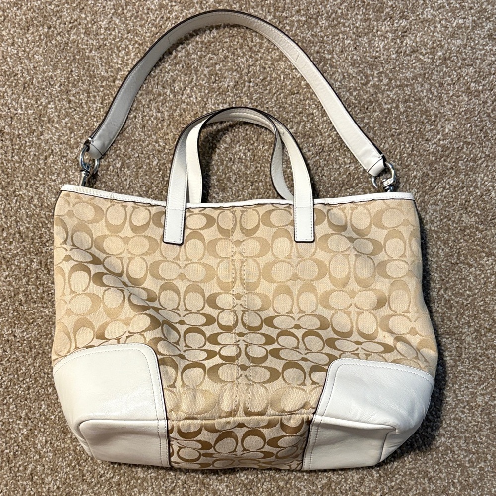 Coach Tan and Cream Signature Shoulder Bag